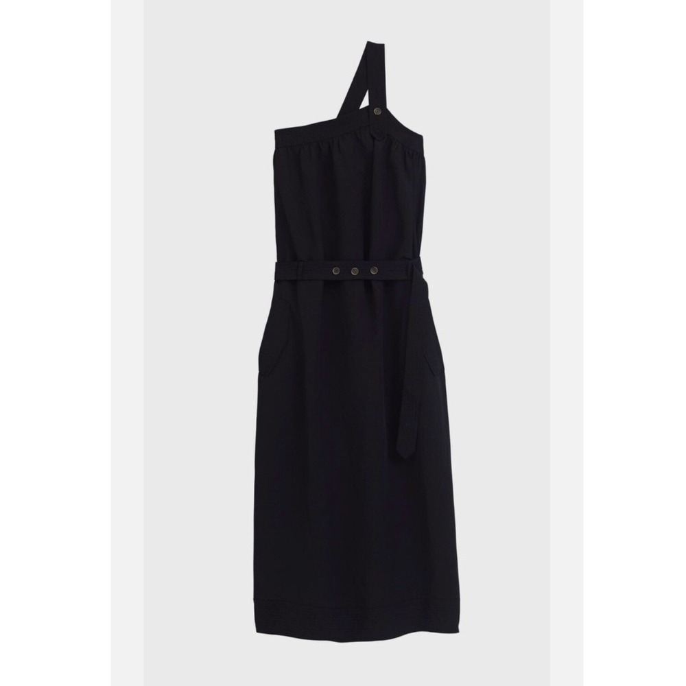 Zara SRPLS Maxi Dress Womens XS Black NEW One Shoulder Belted Wide Leg 3163/203
